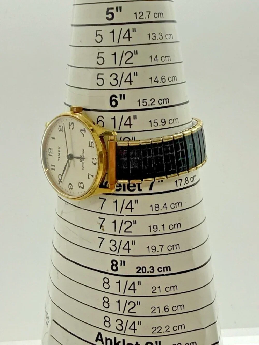 Vtg Timex Men's Two Tone Watch White Face Black Gold Stretch Spiedel Bracelet